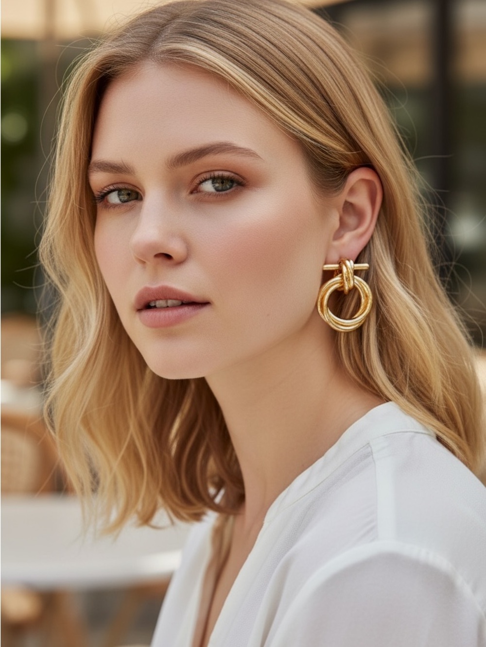NEW House of Harlow Gold Double Hoop Knot Drop Earrings